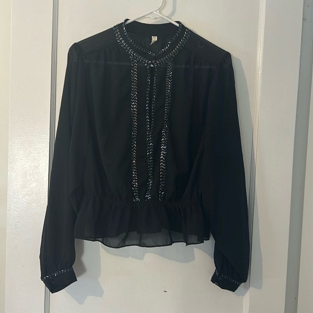 Free people, black blouse with silver black beading size medium